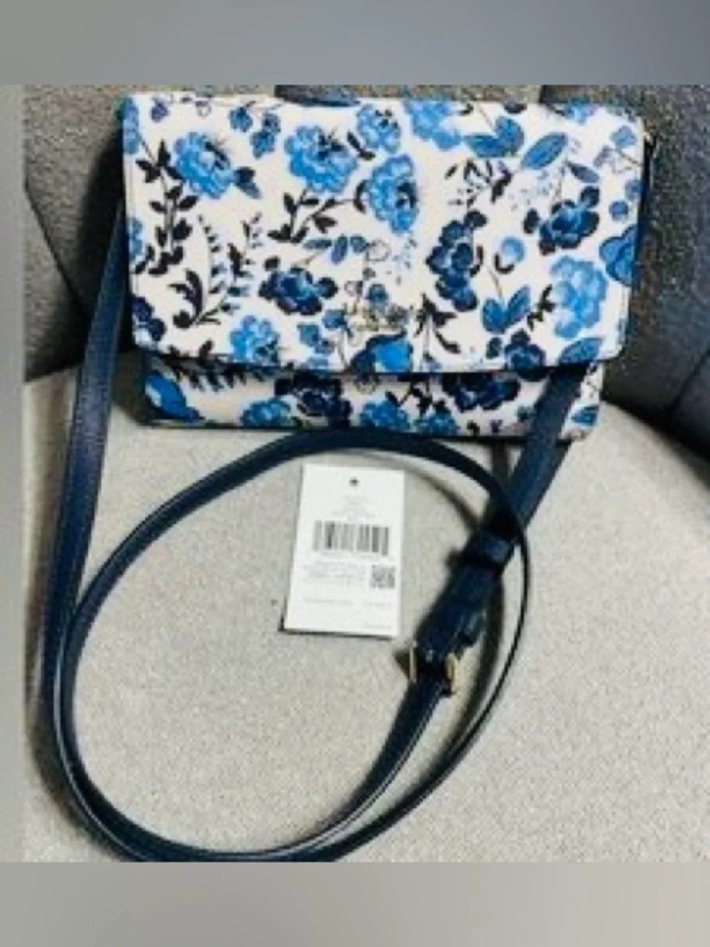 kate spade Blue Floral Crossbody Bag with Black Strap